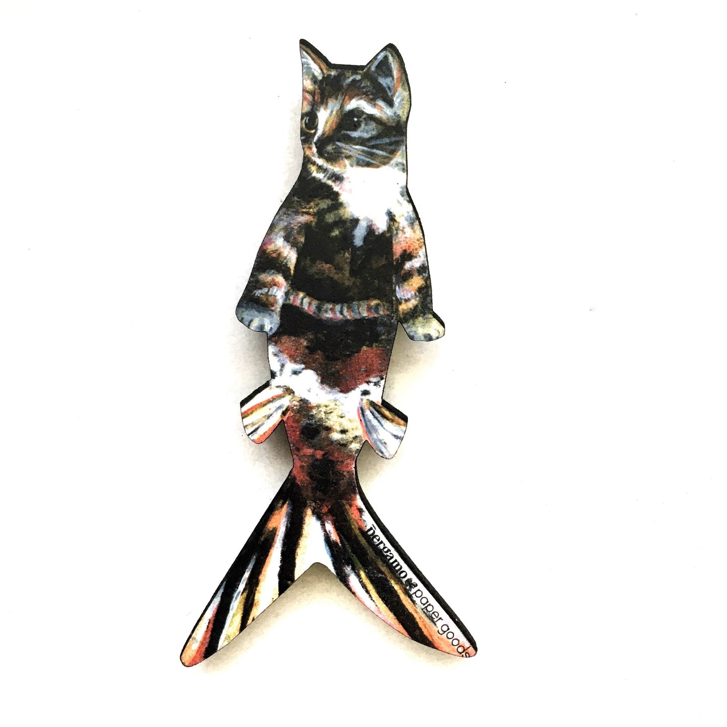 Orange Mermaid Cat Wood Magnet