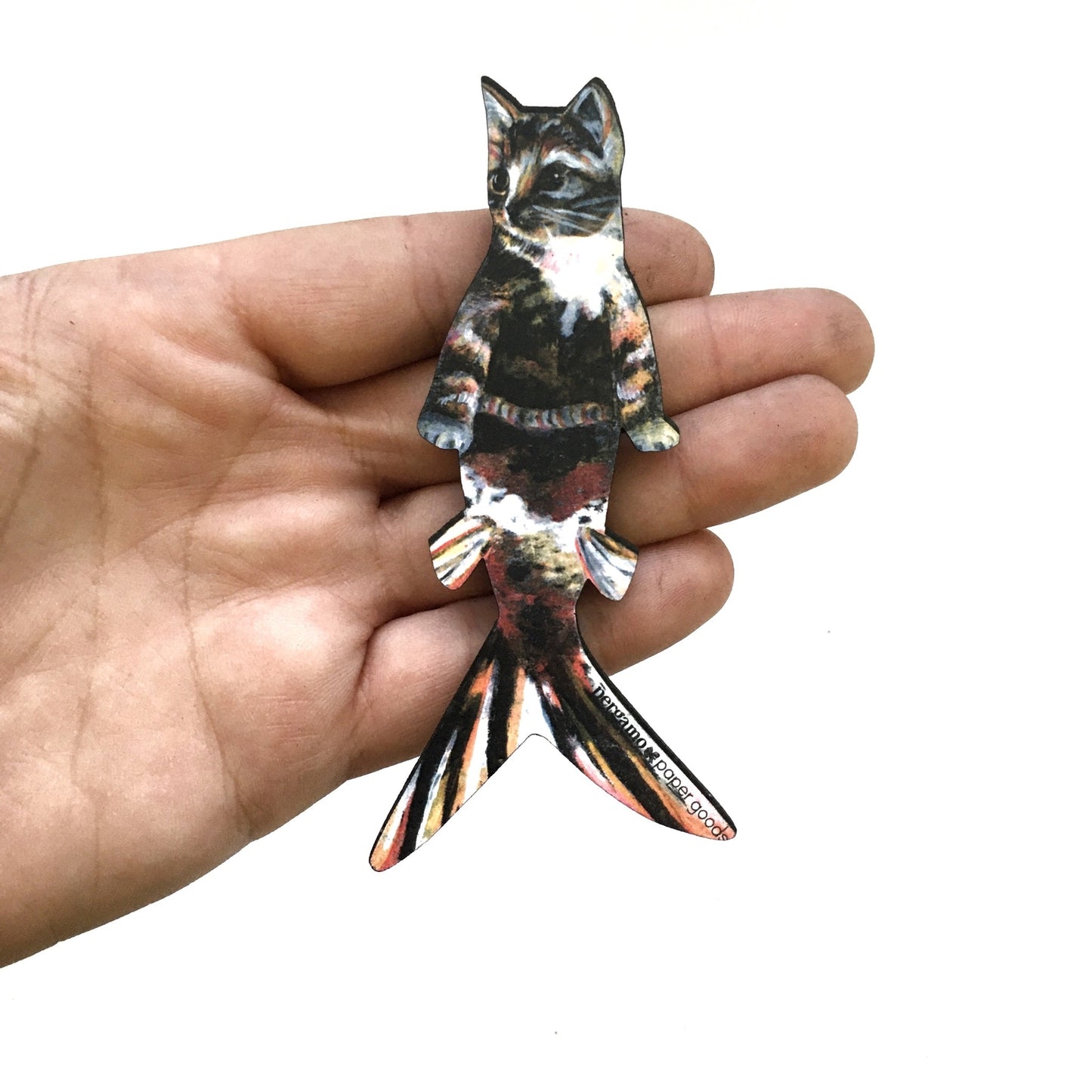 Orange Mermaid Cat Wood Magnet