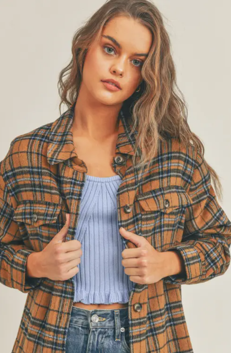 Burnt Orange Plaid Flannel Shacket