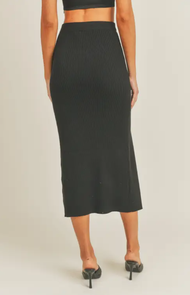 Black Ribbed Midi Skirt
