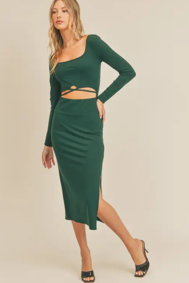 Green Cutout Midi Dress