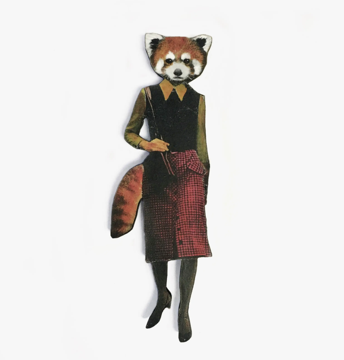 Red Panda Lady Wood Magnet