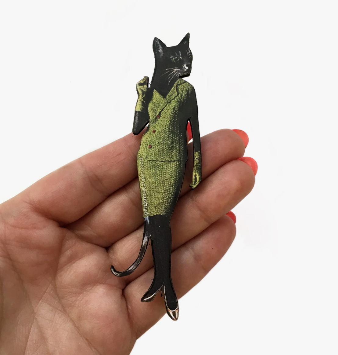 Retro Cat Lady Wood Magnet