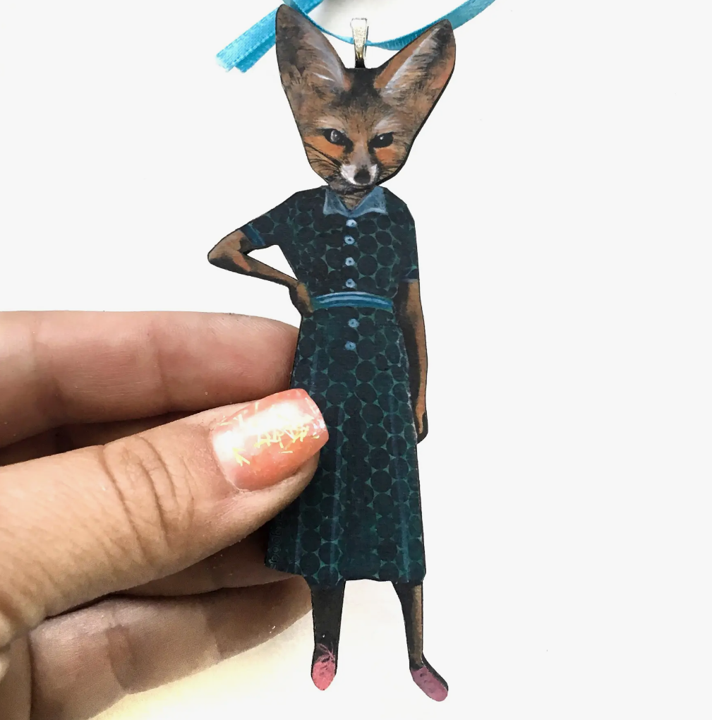 Retro Fox Lady Christmas Ornament