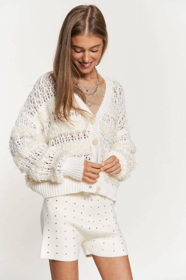 Fuzzy Ivory Knit Cardigan