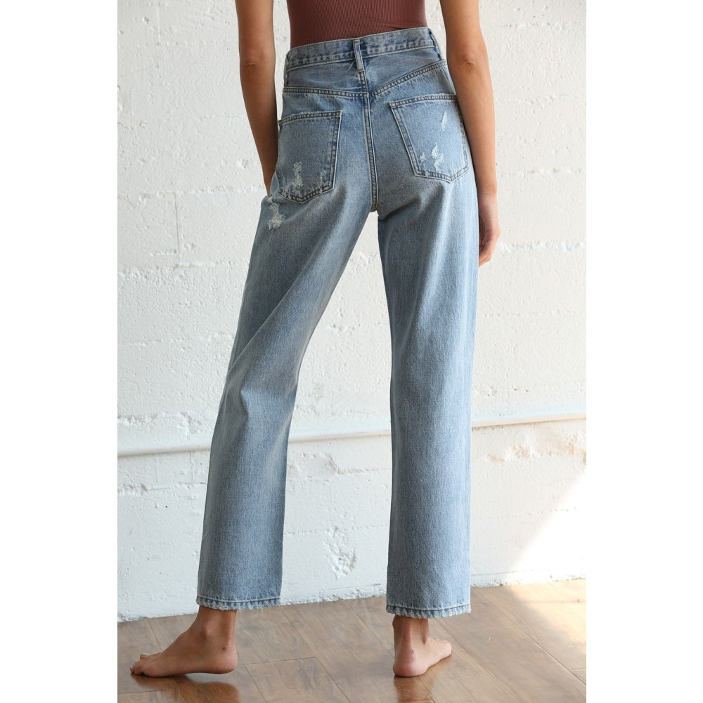 Distressed Denim Straight Jeans