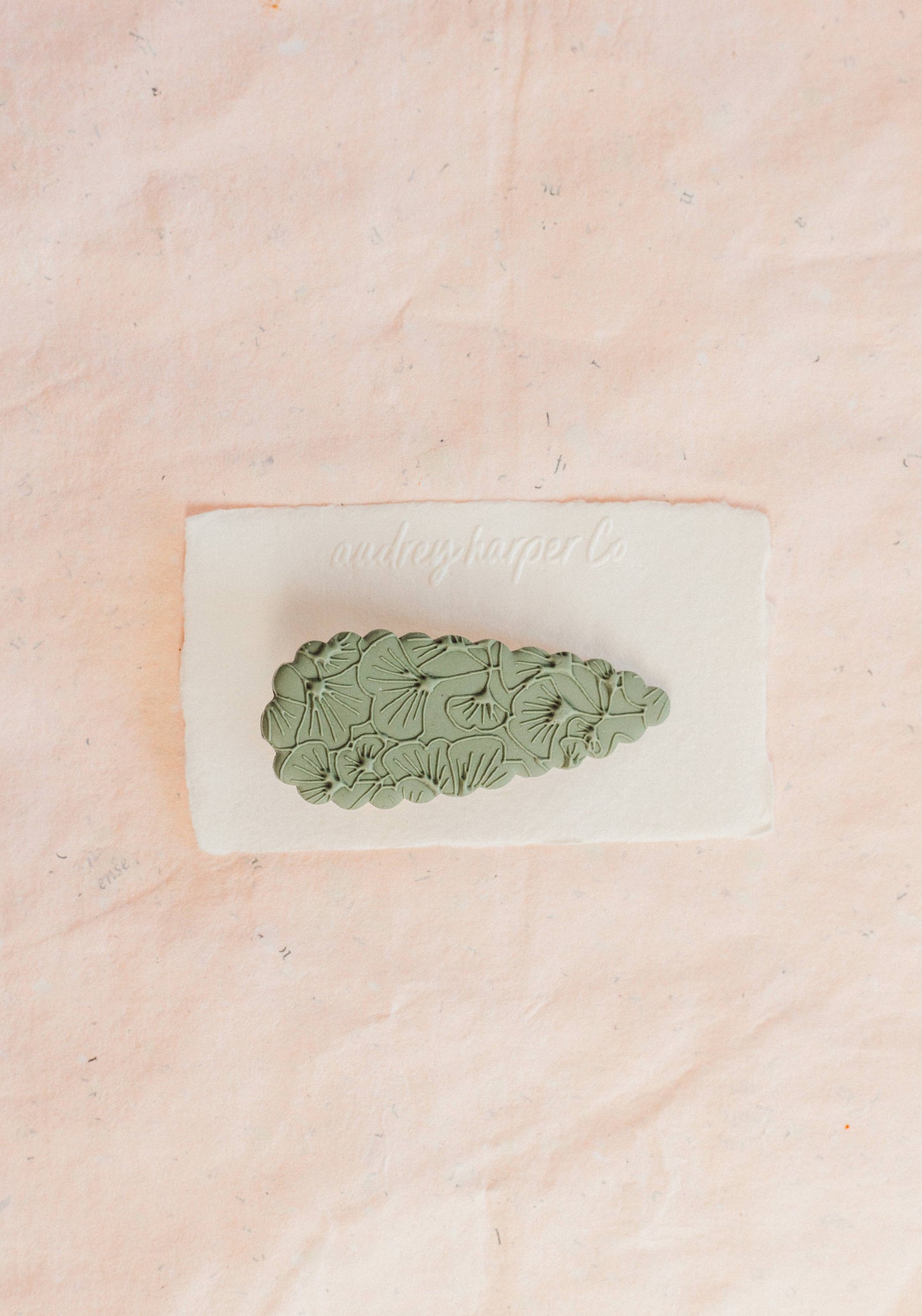 Green scallop clay barrette/ hair clip