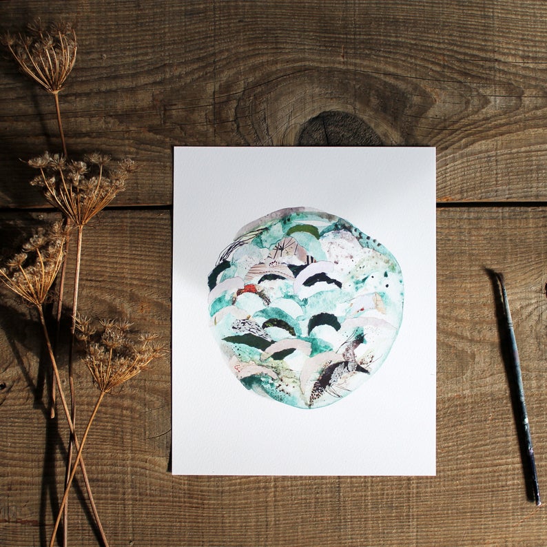 8"x 10" Green Queen Annes Lace Moon Art Print