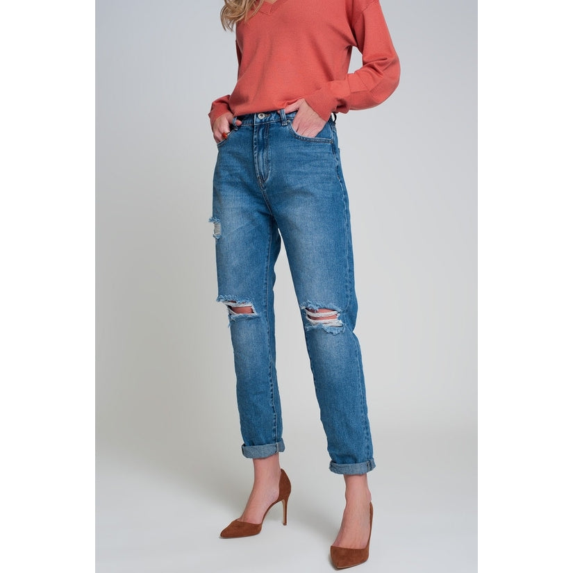 High waist distressed mom jeans