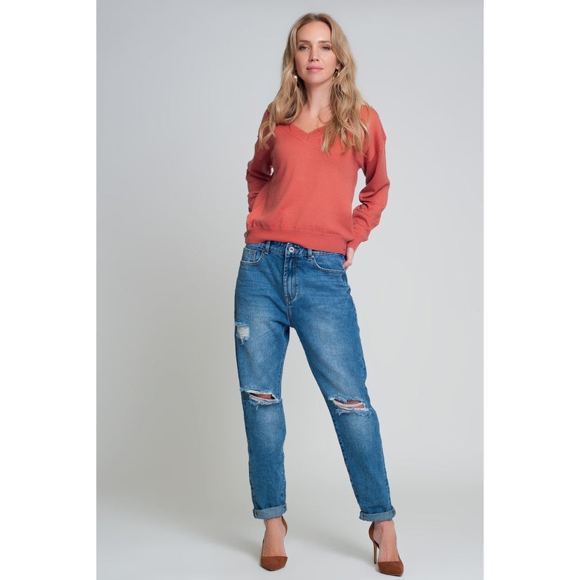 High waist distressed mom jeans