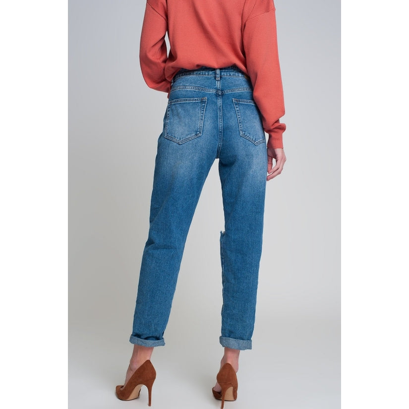 High waist distressed mom jeans