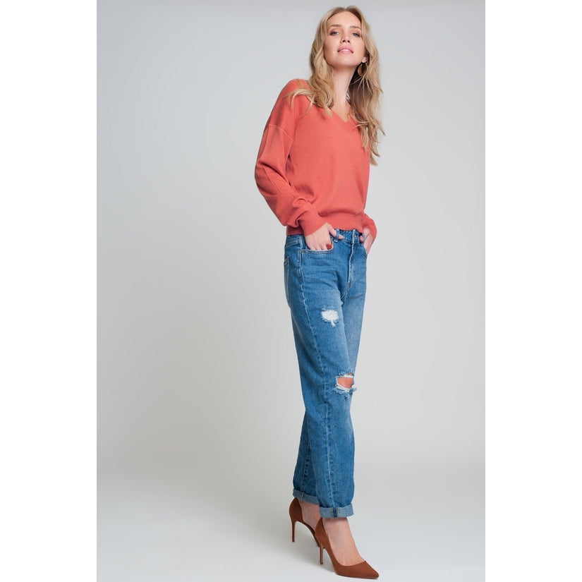 High waist distressed mom jeans