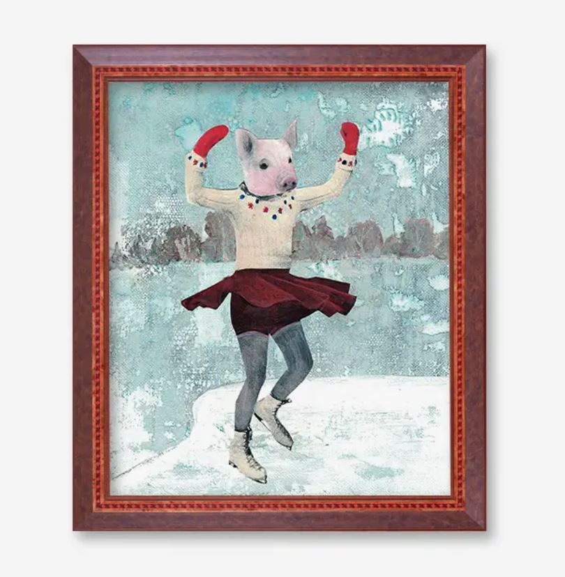 Ice Skating Pig 8x10 Art Print