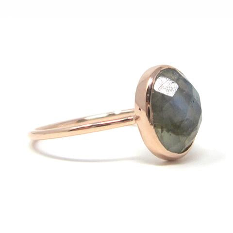 Rose gold oval labradorite ring