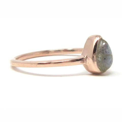 Rose gold pear labradorite ring