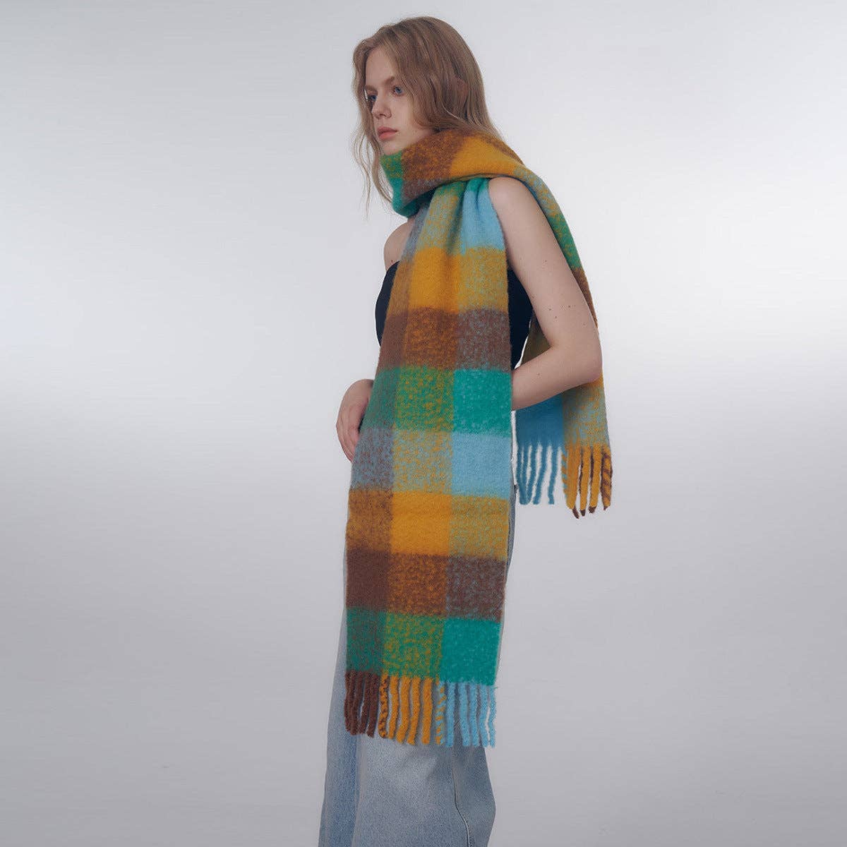 Multi Color Plaid Wool Scarf