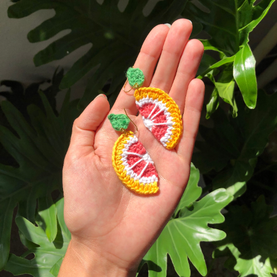 Crochet Grapefruit Slice Earrings