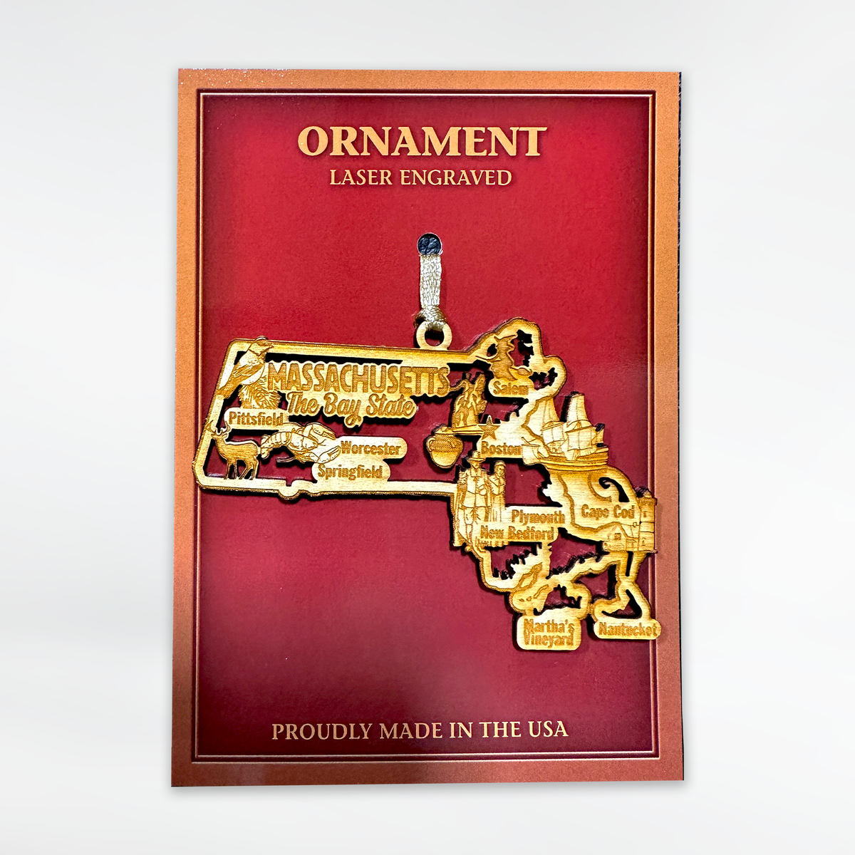 Massachusetts Map Collage Wood Ornament
