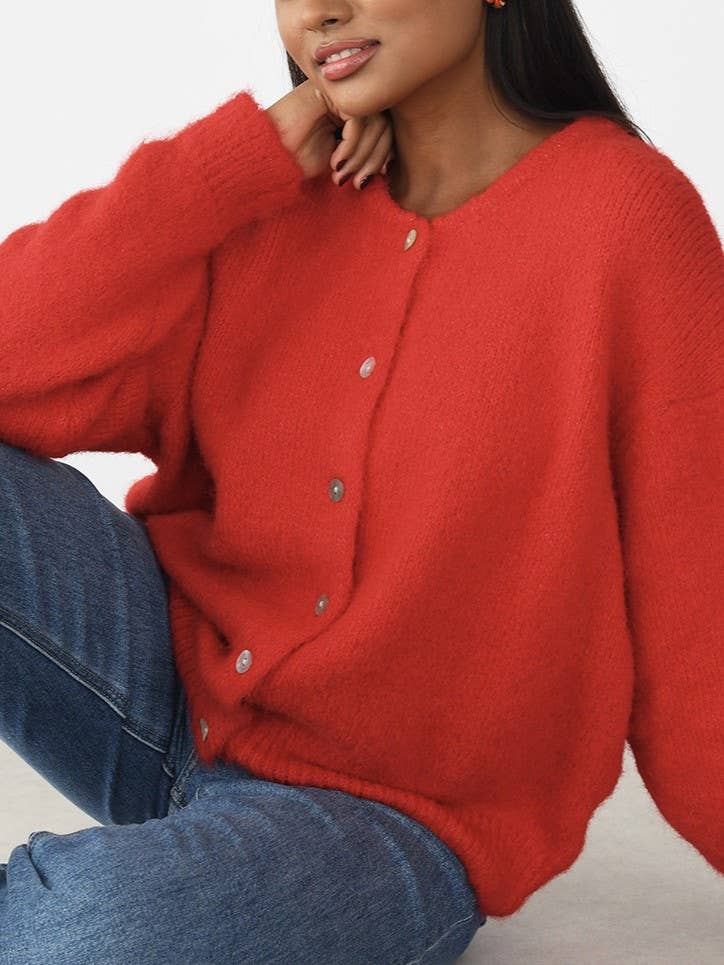 Red Round Neck Cardigan