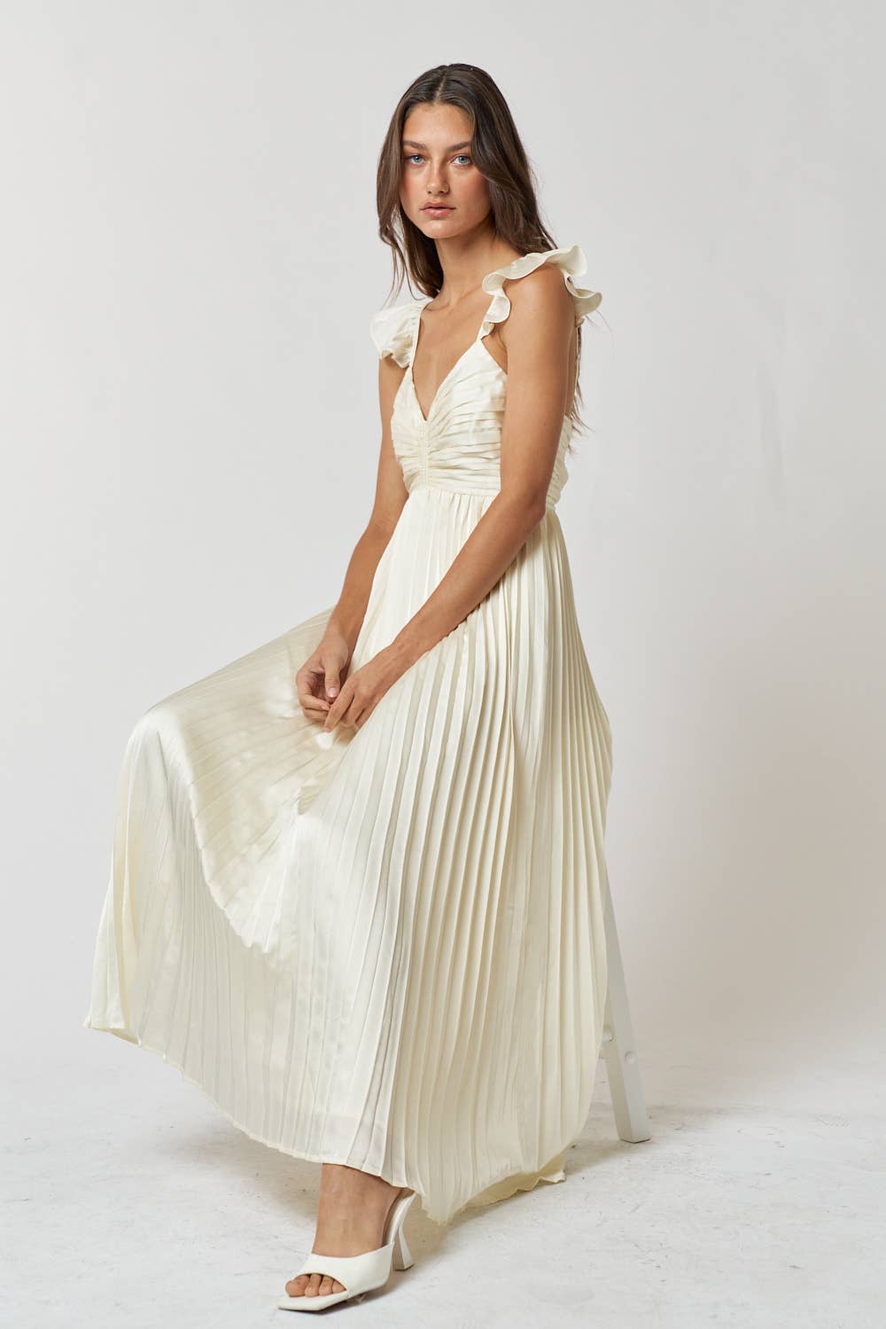 Giselle Pleated Satin Maxi Dress