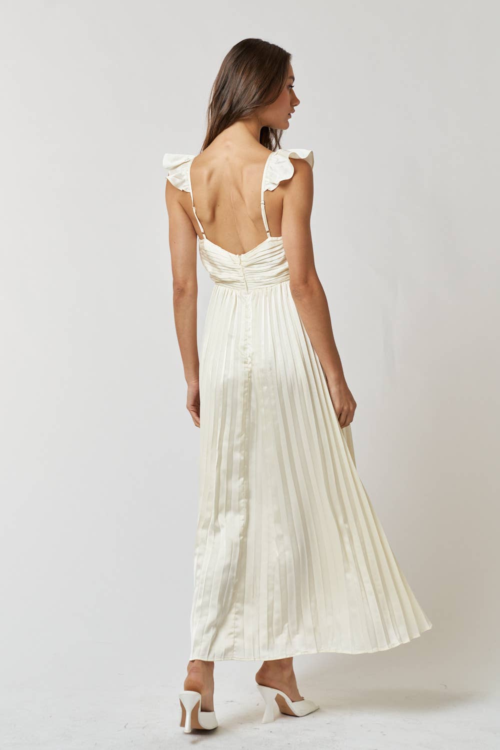 Giselle Pleated Satin Maxi Dress