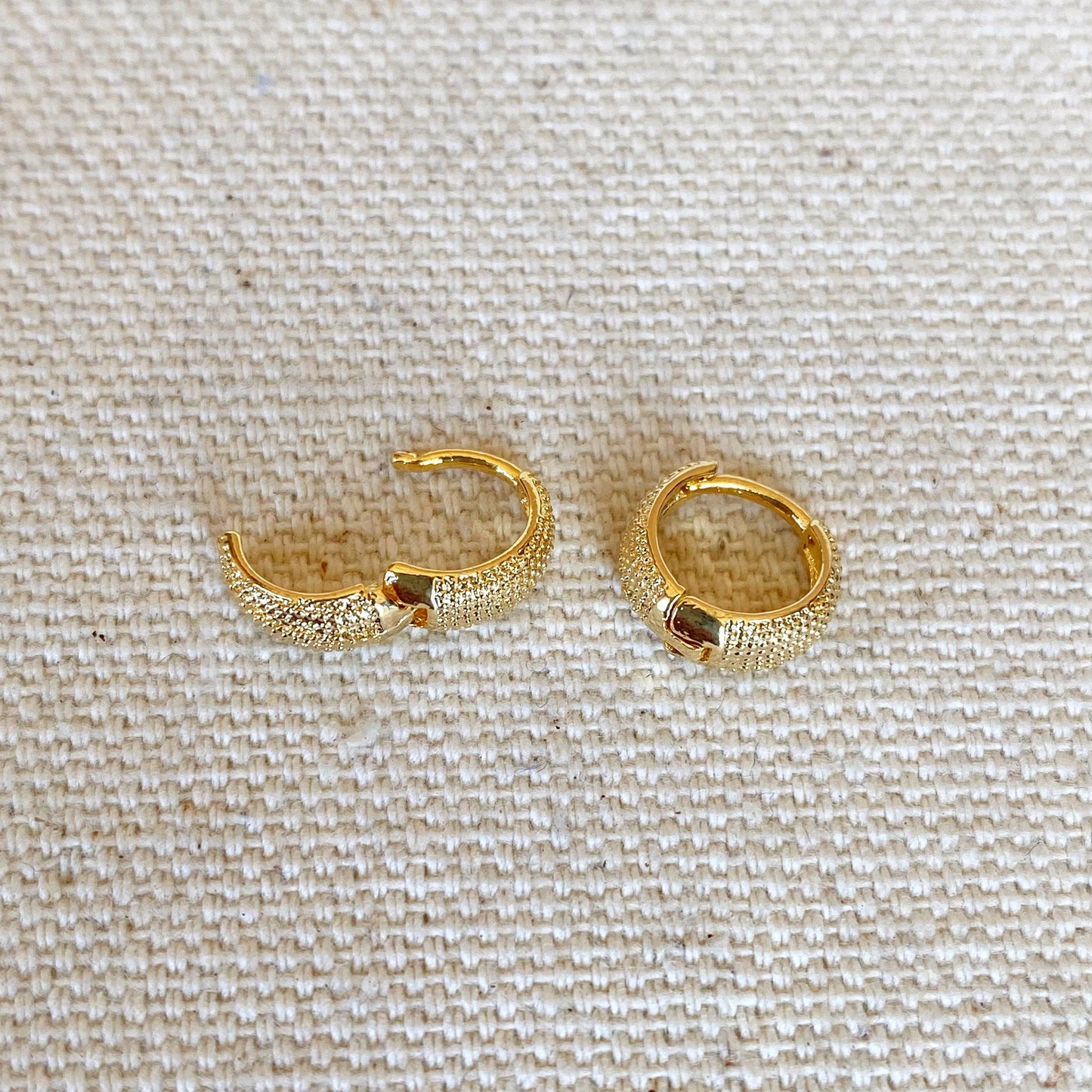 Gold Filled Tiny Textured Clicker Hoop Earrings