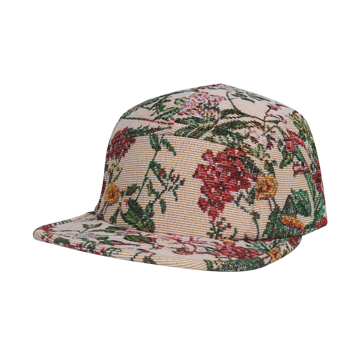 Beige Flower 5 Panel Hat