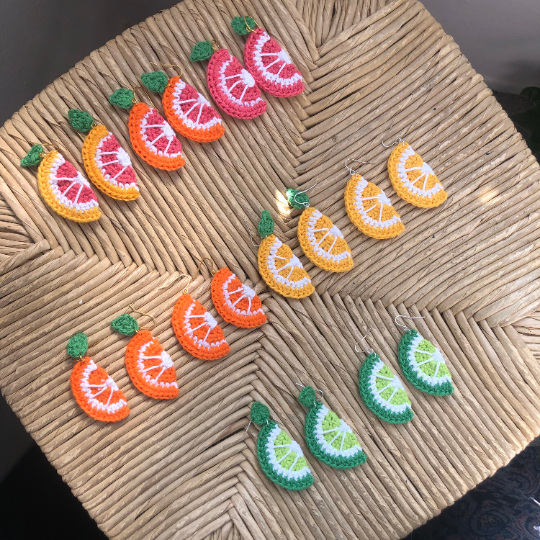 Crochet Grapefruit Slice Earrings