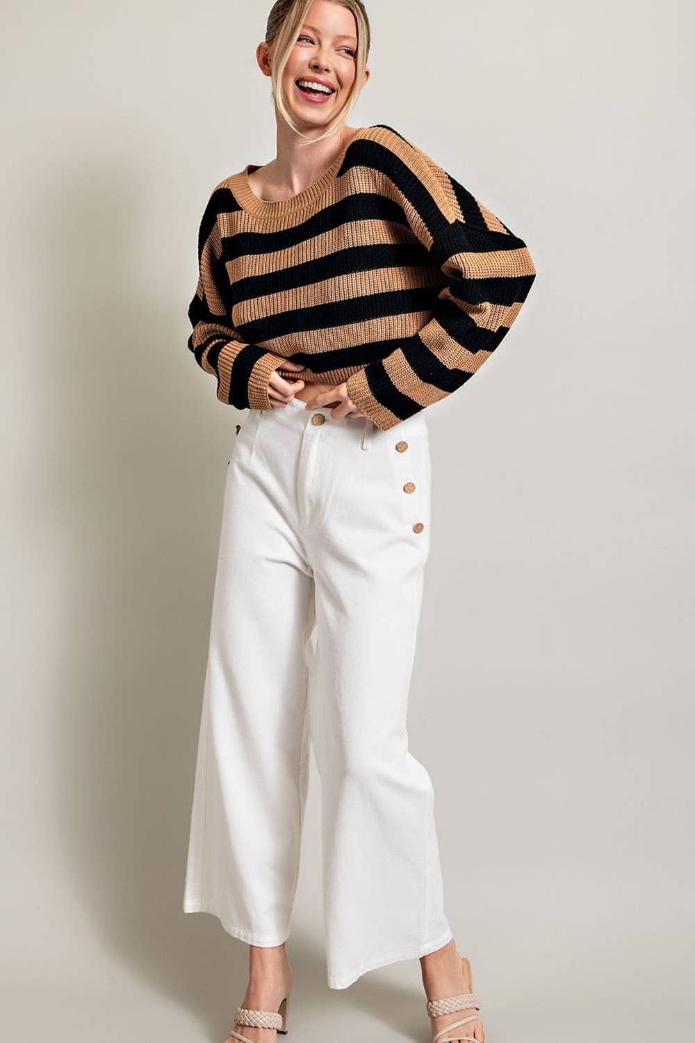 Black + Camel Striped Cropped Sweater