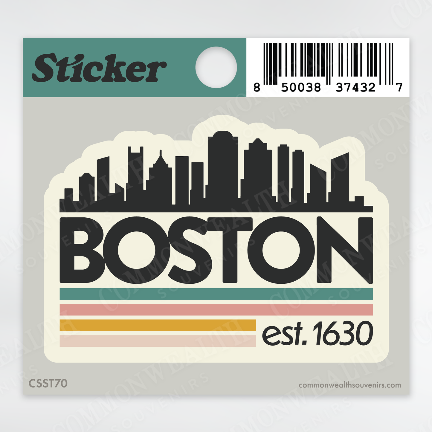Boston Vintage Skyline Souvenir Sticker