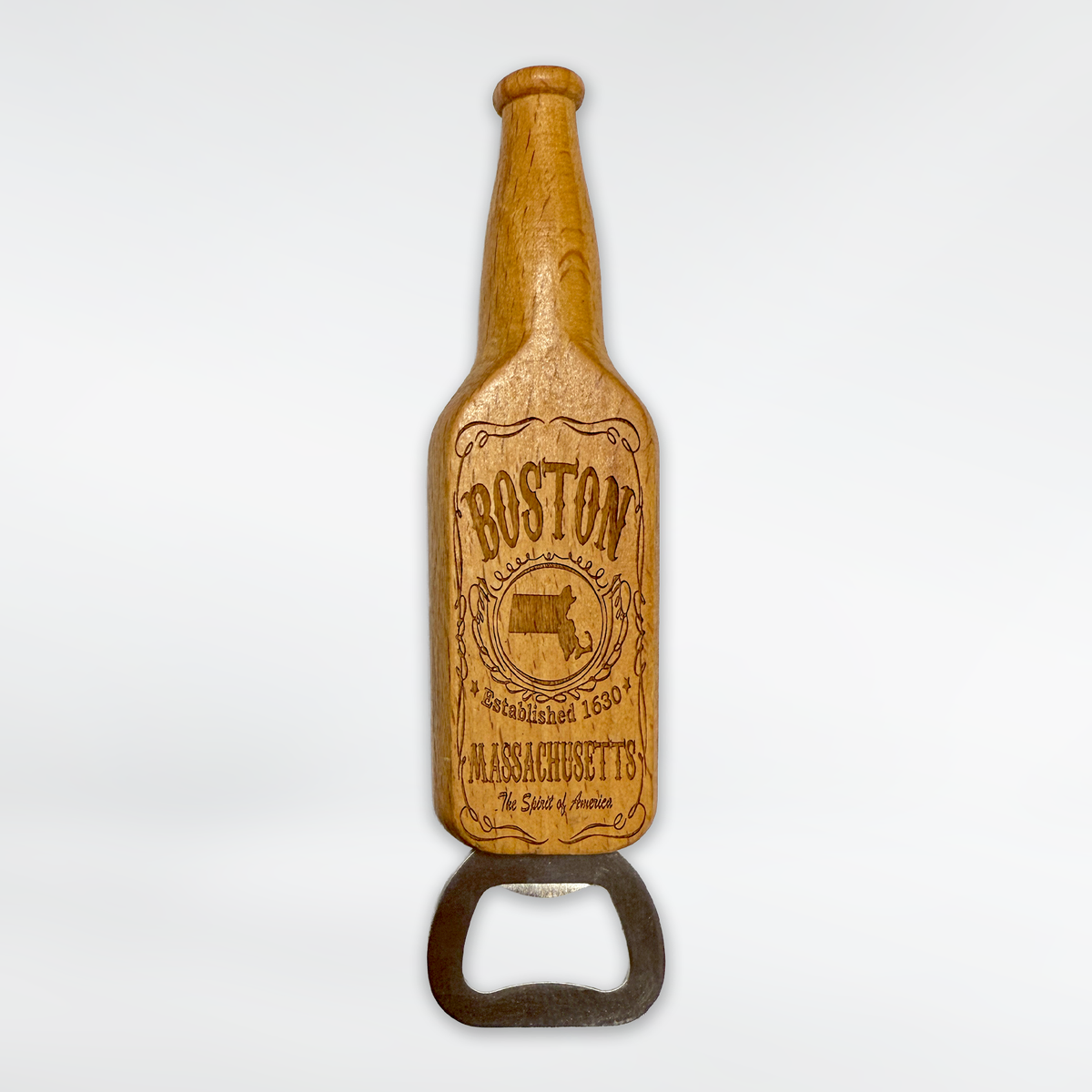 Boston Whiskey Design Wooden Bottle Opener Magnet