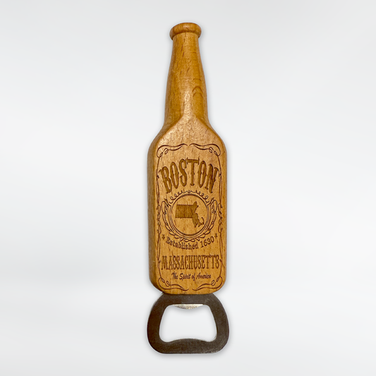 Boston Whiskey Design Wooden Bottle Opener Magnet