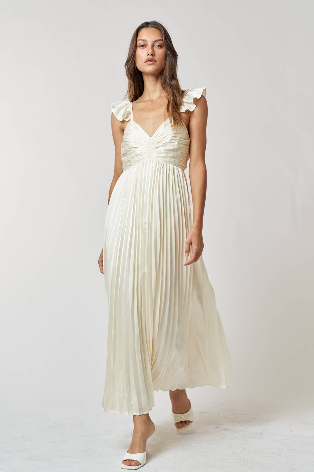 Giselle Pleated Satin Maxi Dress