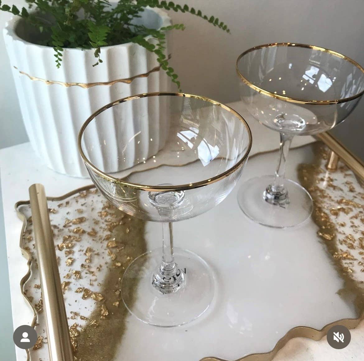 White + Gold Decorative Resin Tray