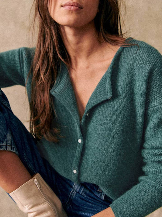 Dark Green Crew Neck Cardigan