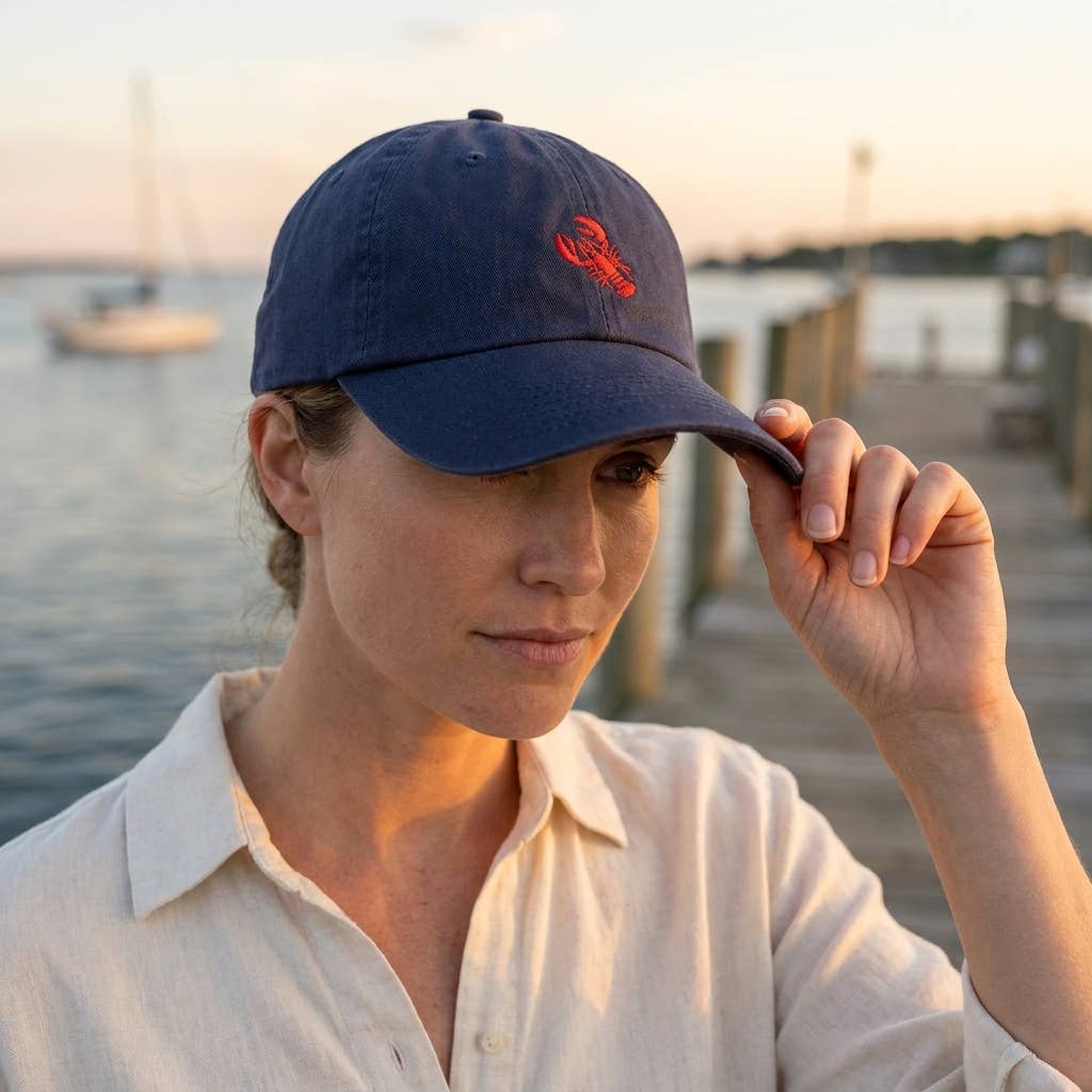 Boston Simple Lobster Embroidered Navy Baseball Cap