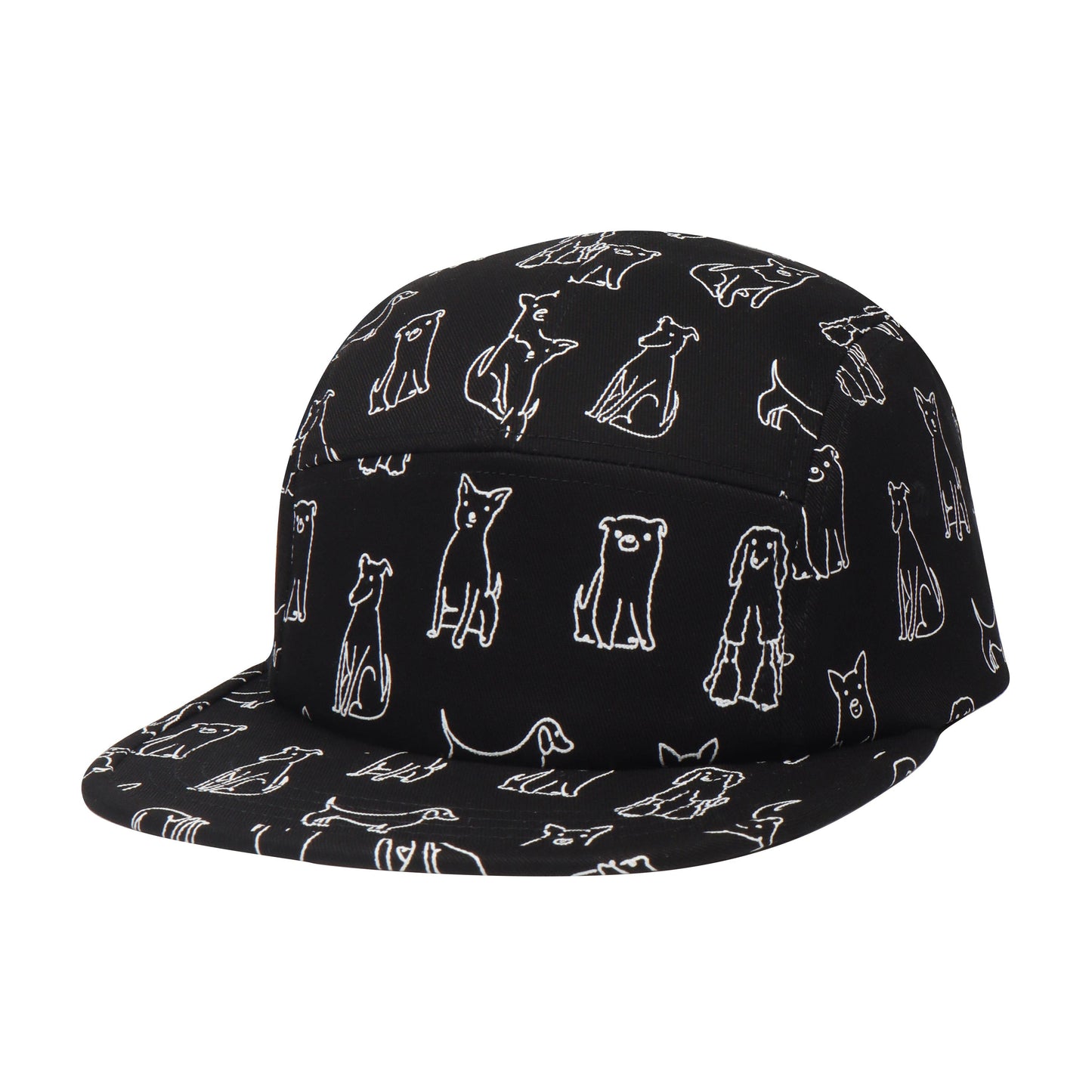 Black Cartoon Dog 5-Panel Hat