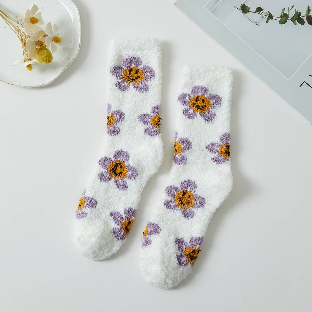 Floral Patterned Winter Socks: One Size / 12 ASSORTED COLORS