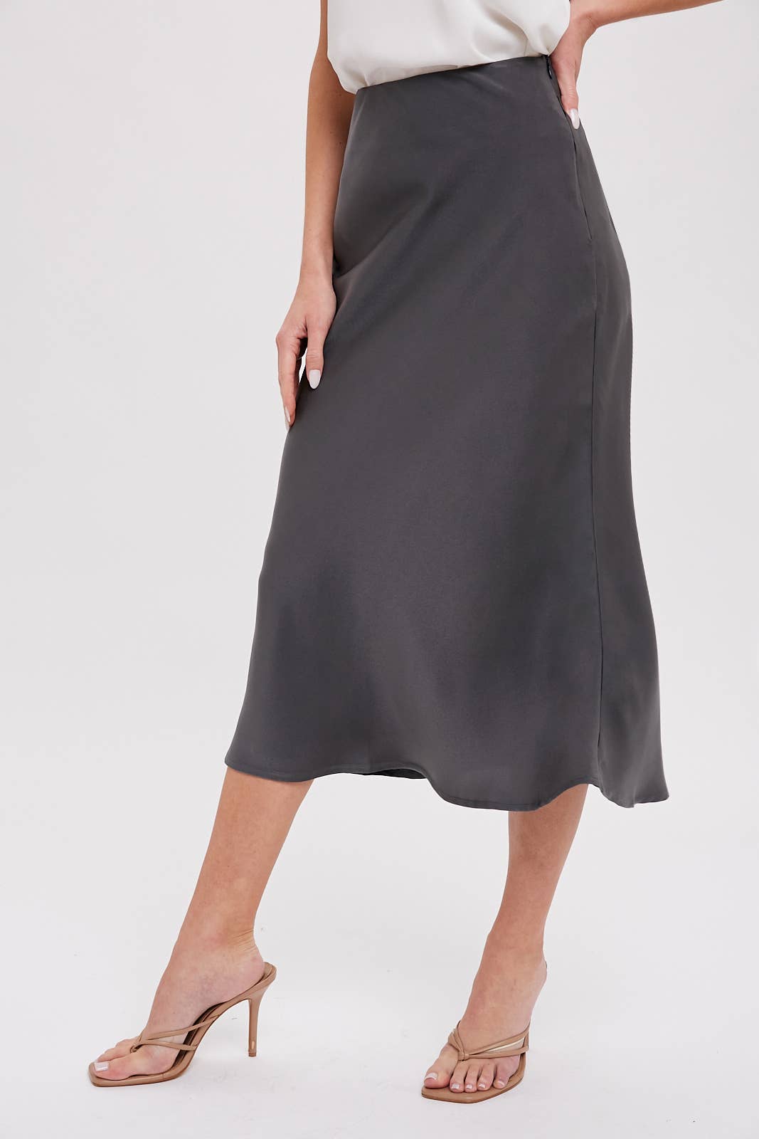 Black Satin Midi Skirt