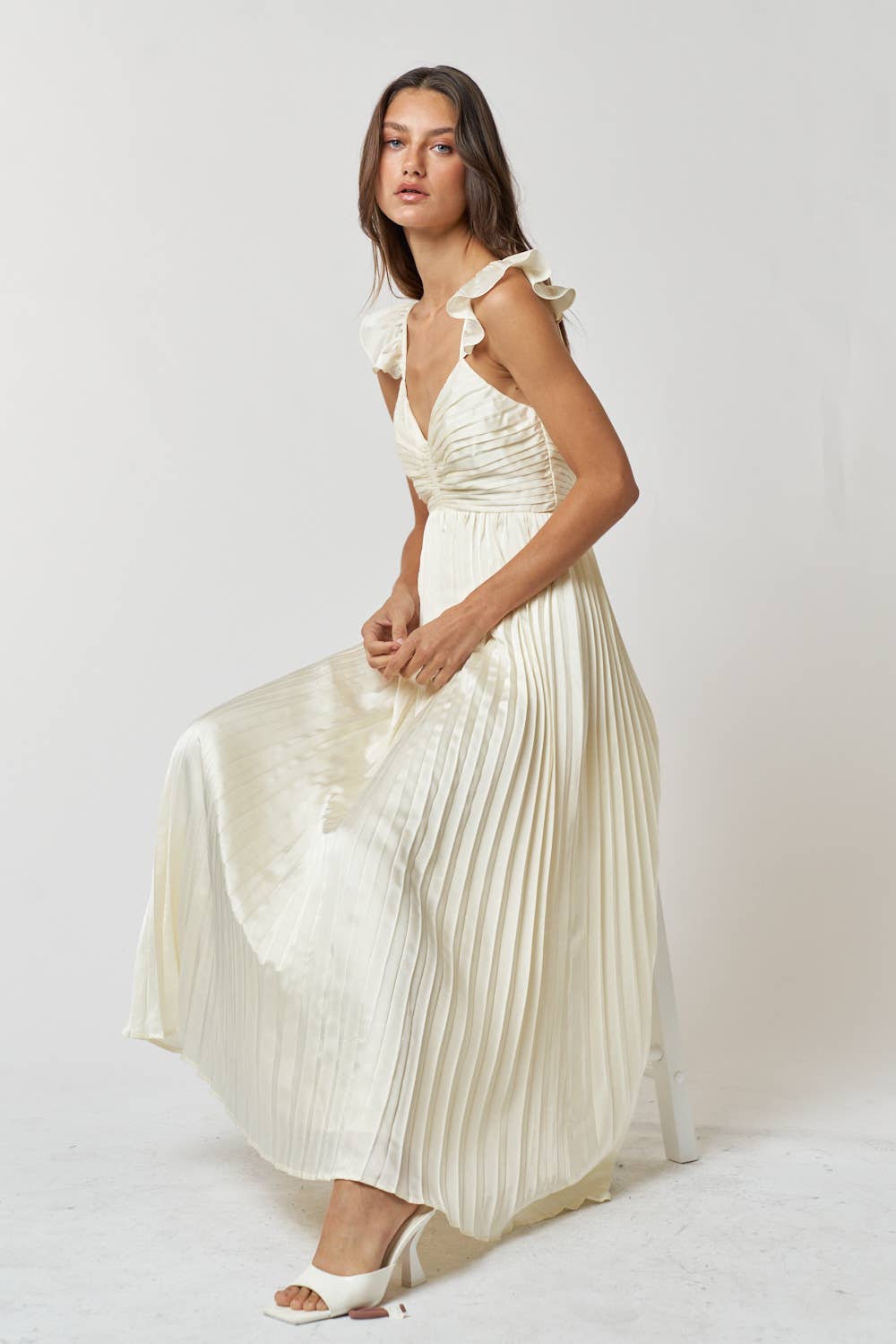 Giselle Pleated Satin Maxi Dress