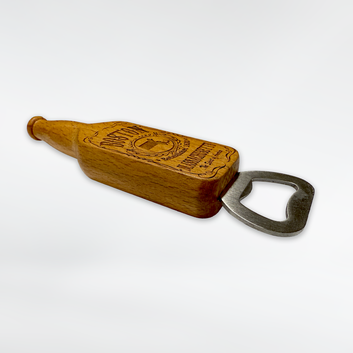 Boston Whiskey Design Wooden Bottle Opener Magnet