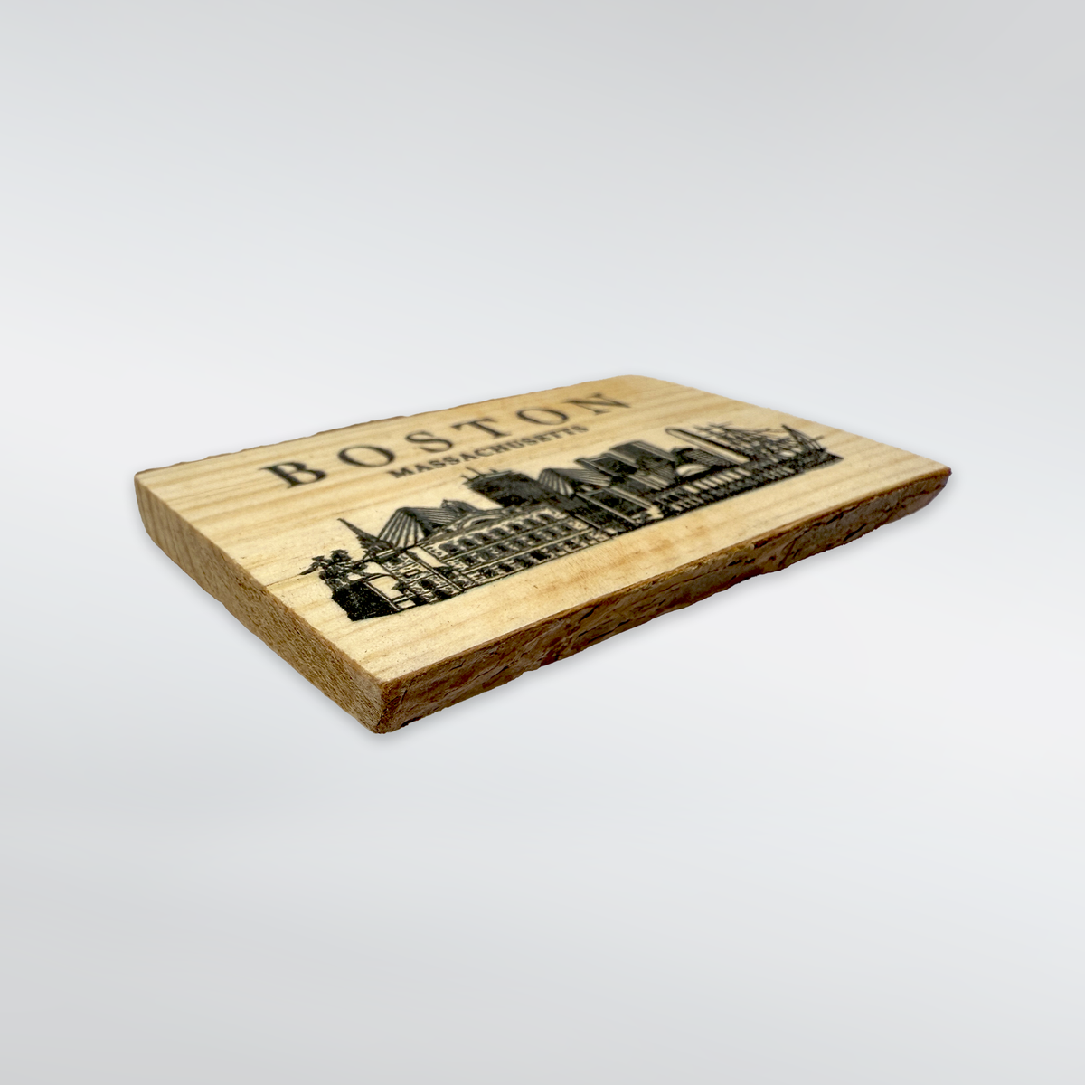 Boston Skyline Live Edge Wood Souvenir Magnet