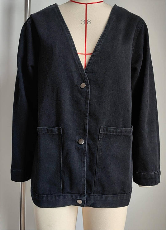 Black V Neck Denim Jacket