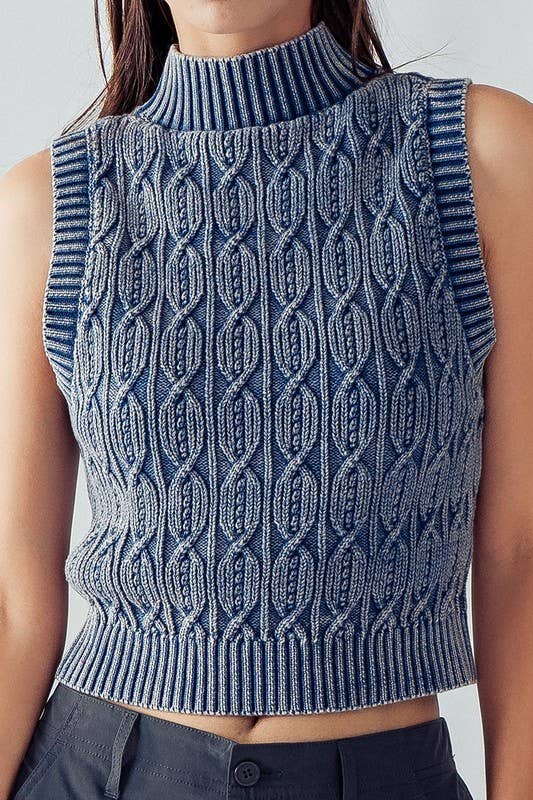 Blue Faded Cable Knit Tank Top