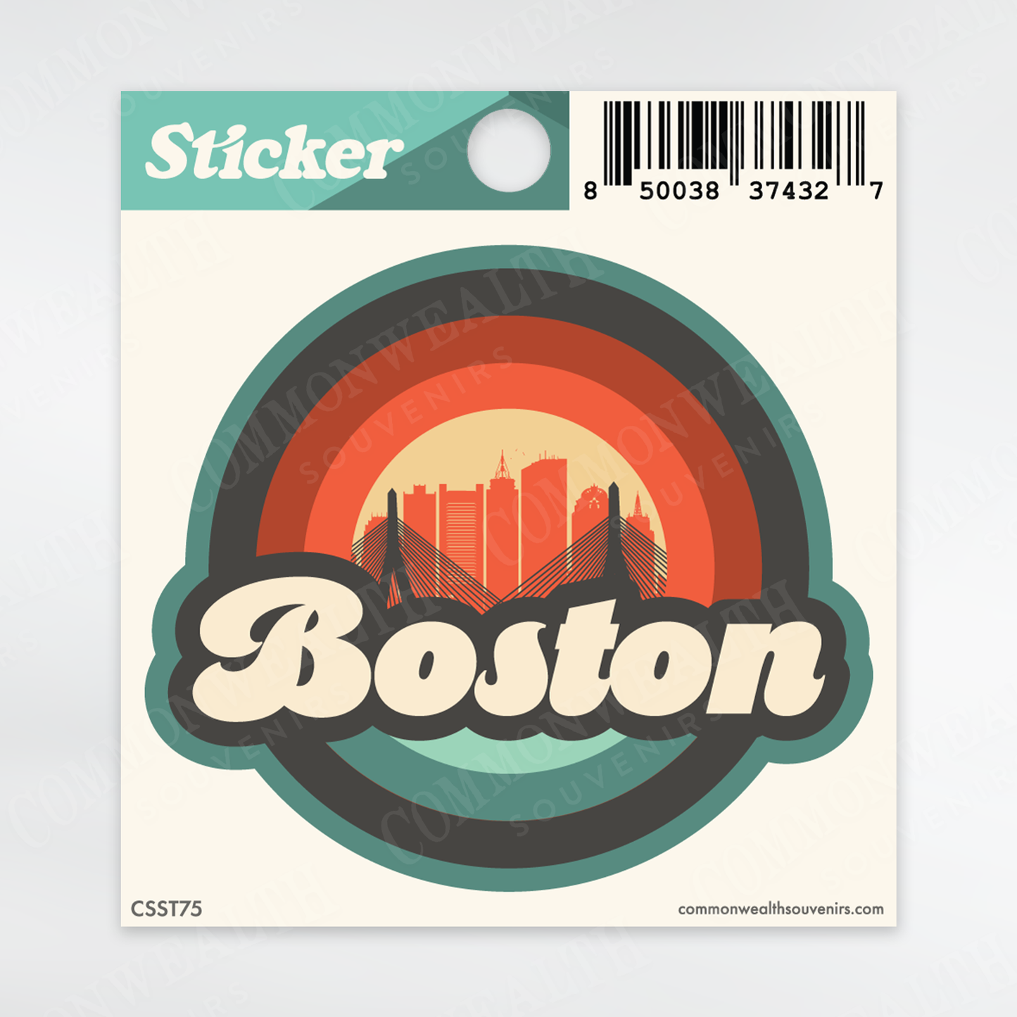 Boston City Skyline Circle Souvenir Sticker