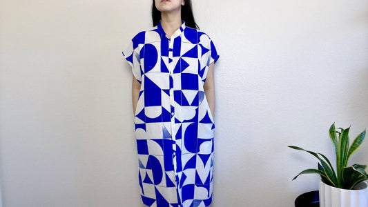 Geometric Blue Shirt Dress