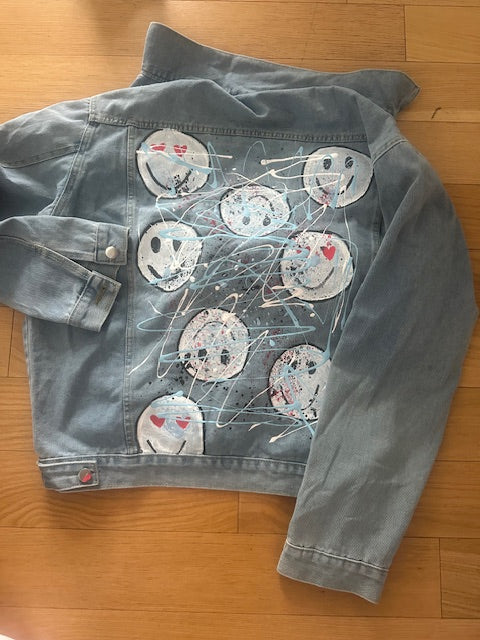 Smiley Face Handpainted Denim Jacket