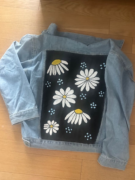 White & Yellow Daisies Handpainted Denim Jacket