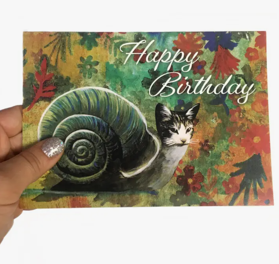 Snail Cat Happy Birthday Card