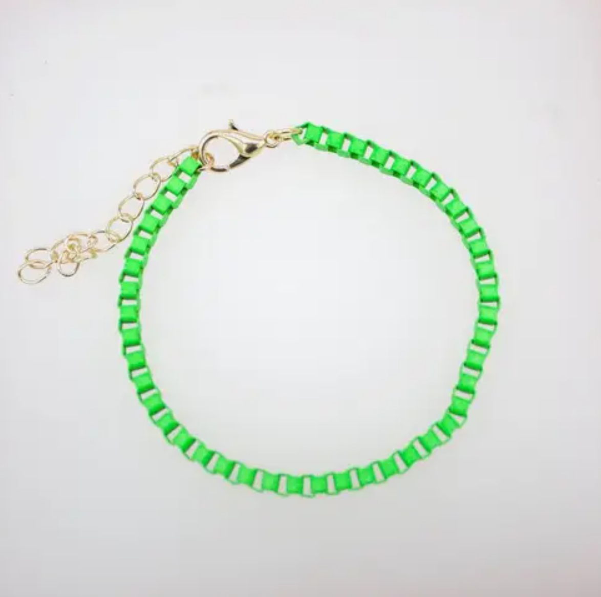 Gold Filled Enamel Box Chain Bracelets (Assorted Colors)